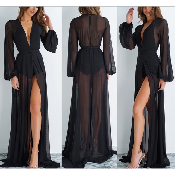 Stunning Long Black Chiffon Beach Cover Up - Picture 4 of 8